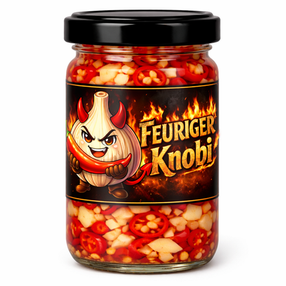Feuriger Knobi - eingelegter Knoblauch mit Chili im Glas
