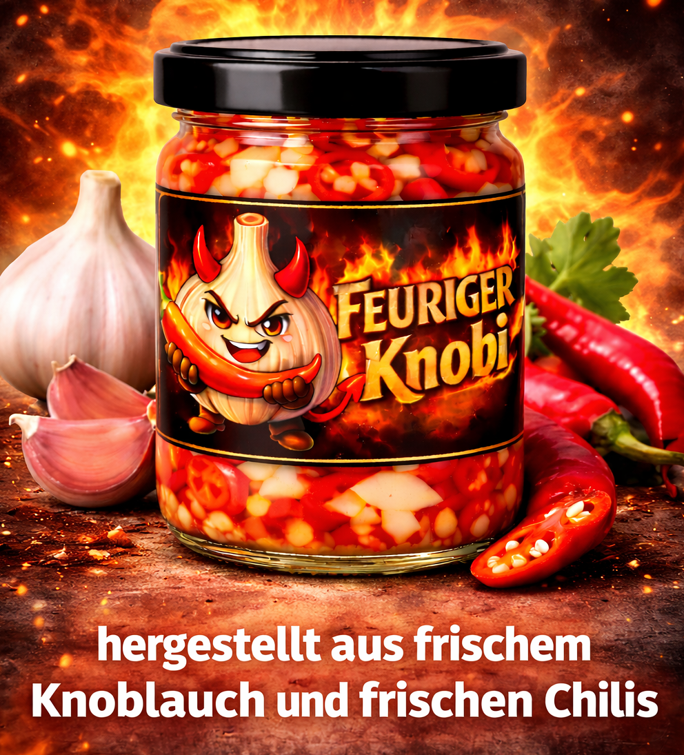Feuriger Knobi - eingelegter Knoblauch mit Chili im Glas