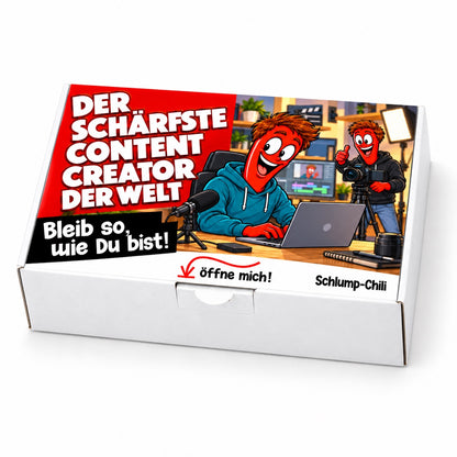 Der schärfste Content Creator der Welt – weiße Geschenkbox, Schrägansicht
