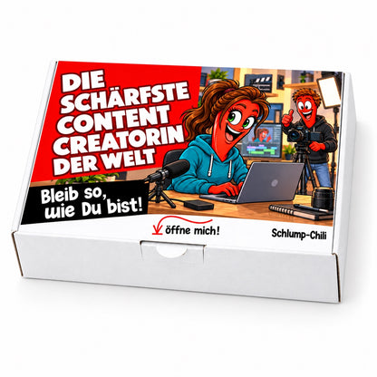 Die schärfste Content Creatorin der Welt – weiße Geschenkbox, Schrägansicht