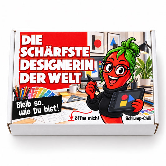 Die schärfste Designerin der Welt – weiße Geschenkbox, Vorderansicht