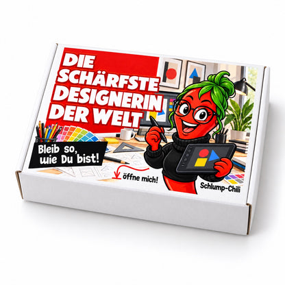 Die schärfste Designerin der Welt – weiße Geschenkbox, Schrägansicht