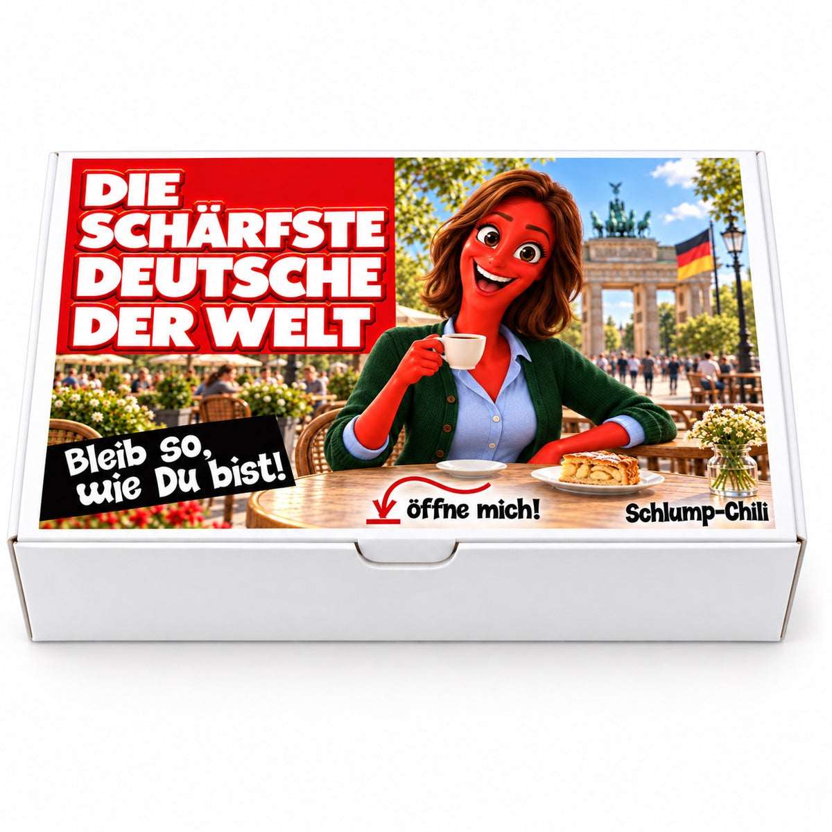 Die schärfste Deutsche der Welt – Geschenkbox Vorderansicht