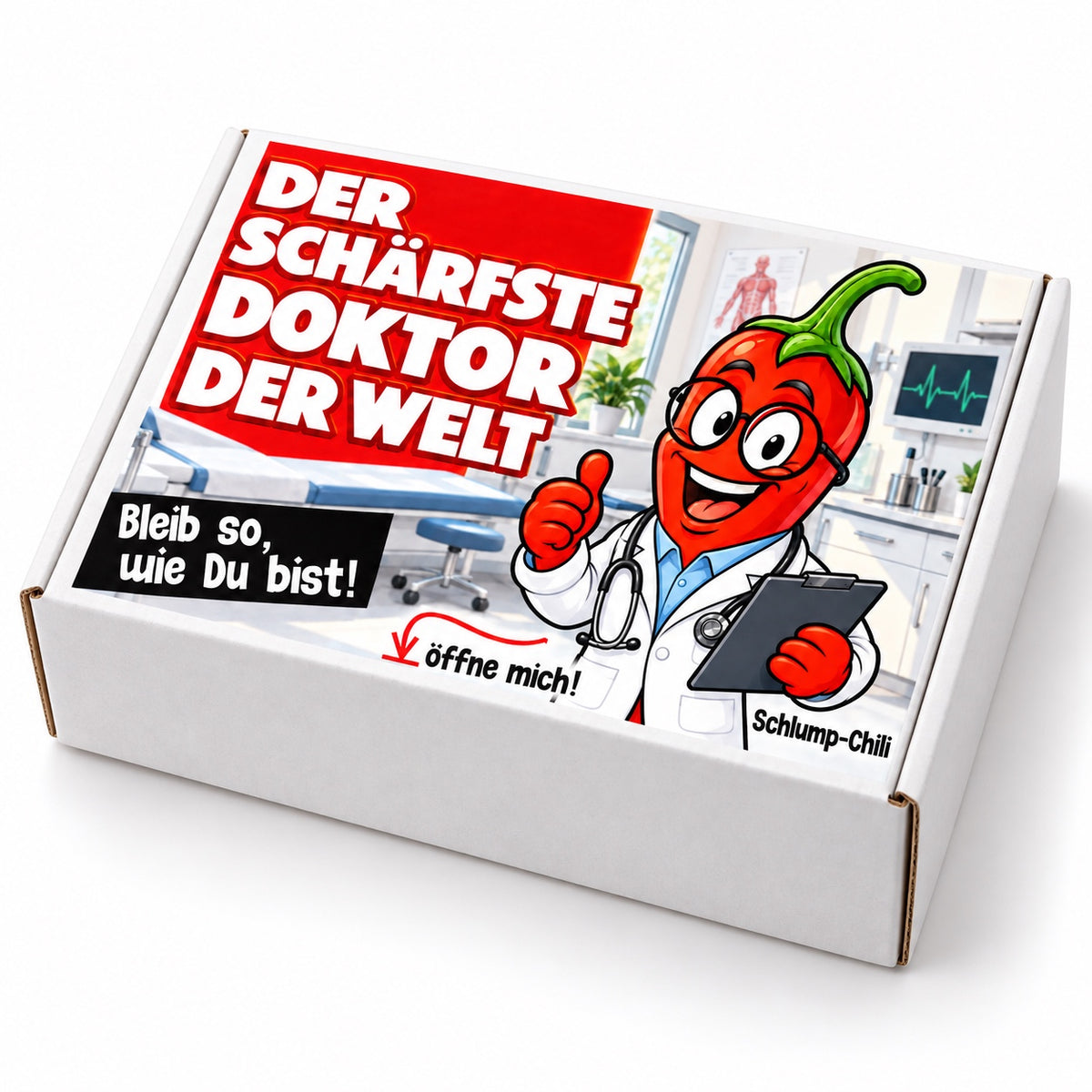 Der schärfste Doktor der Welt – weiße Geschenkbox, Schrägansicht