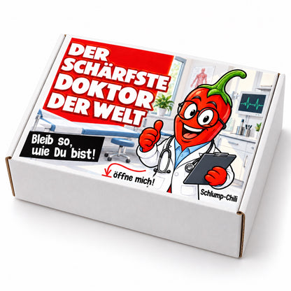 Der schärfste Doktor der Welt – weiße Geschenkbox, Schrägansicht