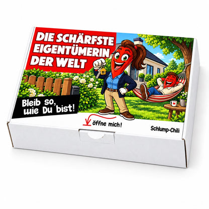 Die schärfste Eigentümerin der Welt – Geschenkbox Schrägansicht