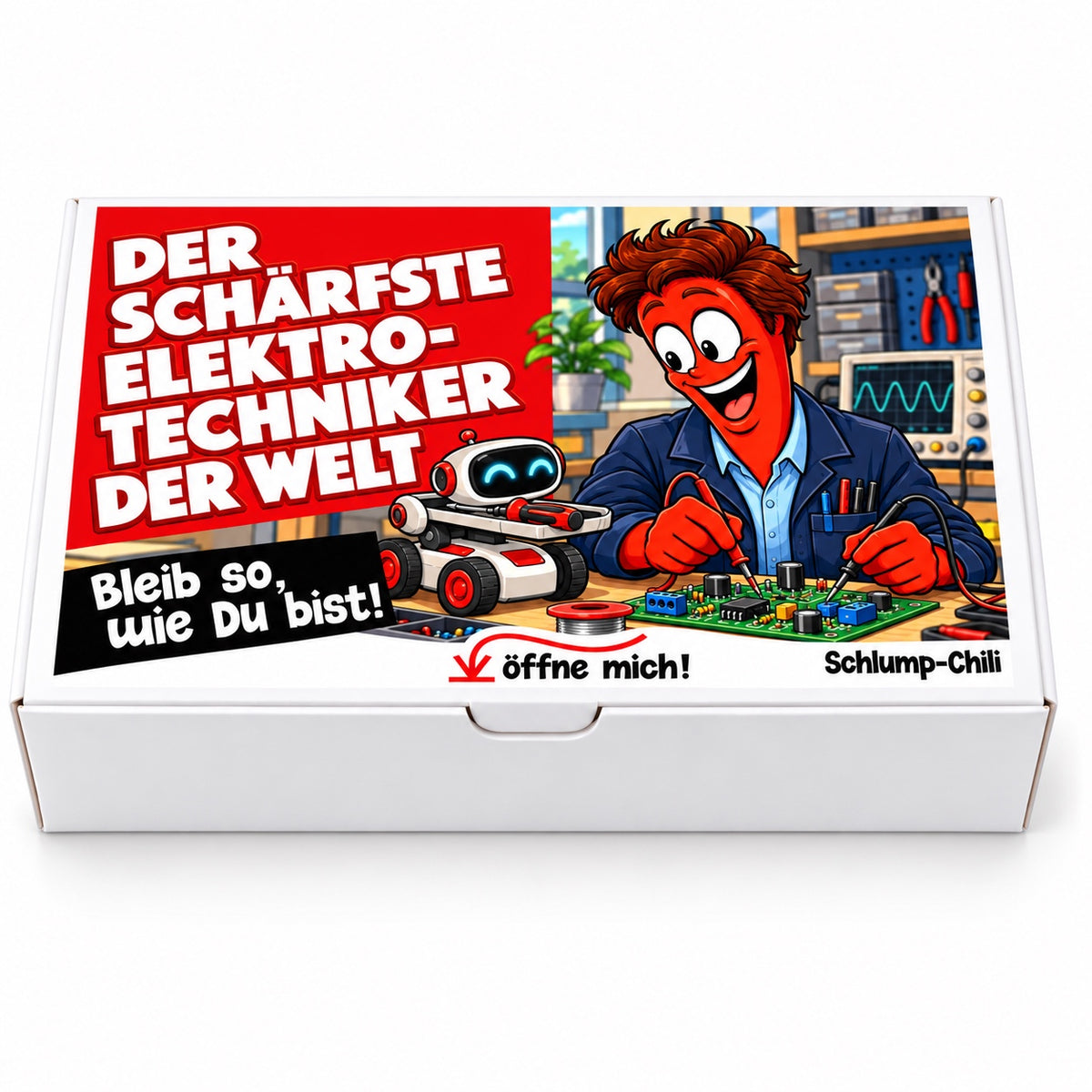 Der schärfste Elektrotechniker der Welt – Geschenkbox Vorderansicht
