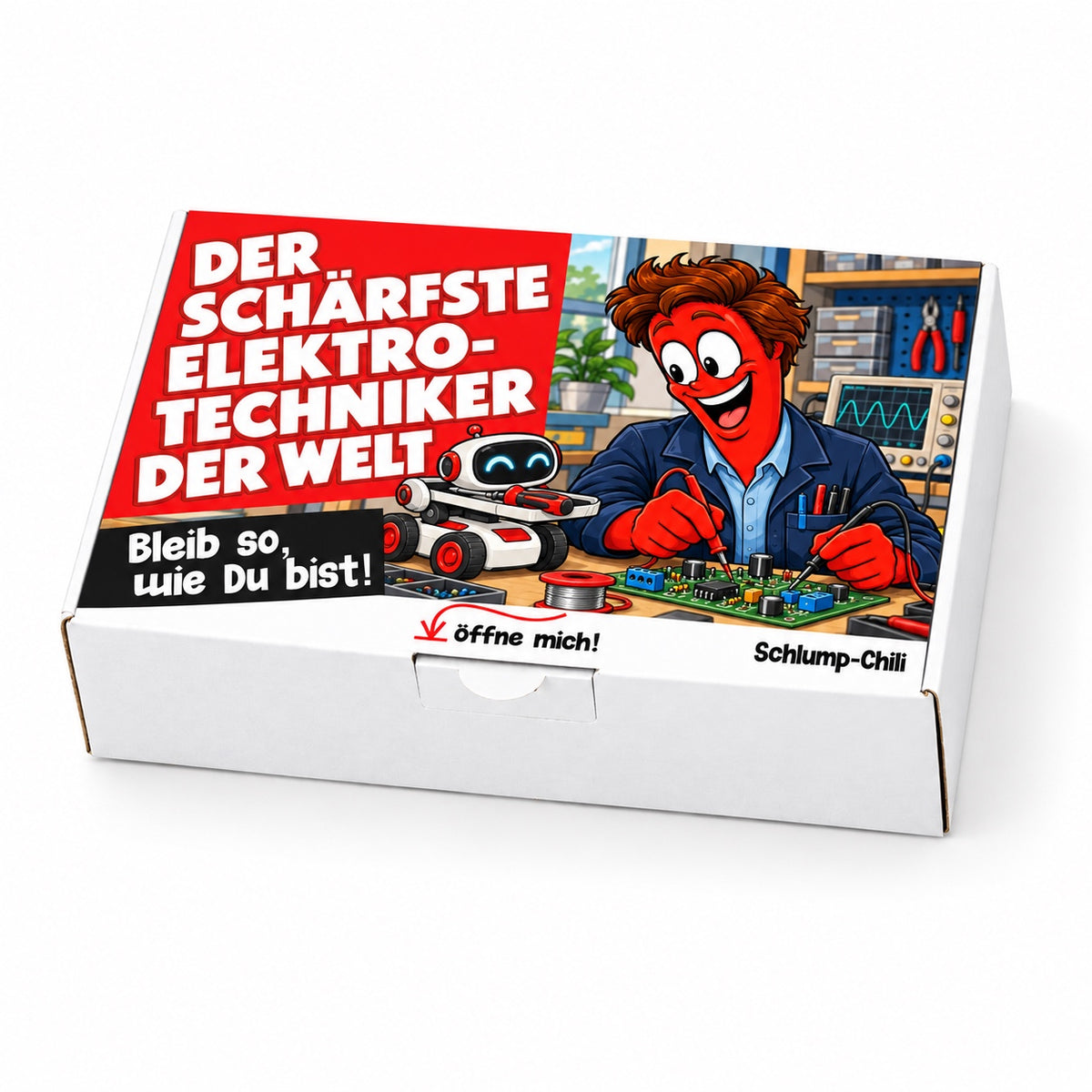 Der schärfste Elektrotechniker der Welt – Geschenkbox Schrägansicht