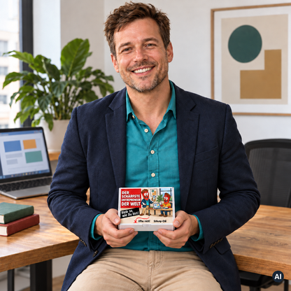 Der schärfste Entrepreneur der Welt – Lifestylebild mit kleiner Geschenkbox (AI)