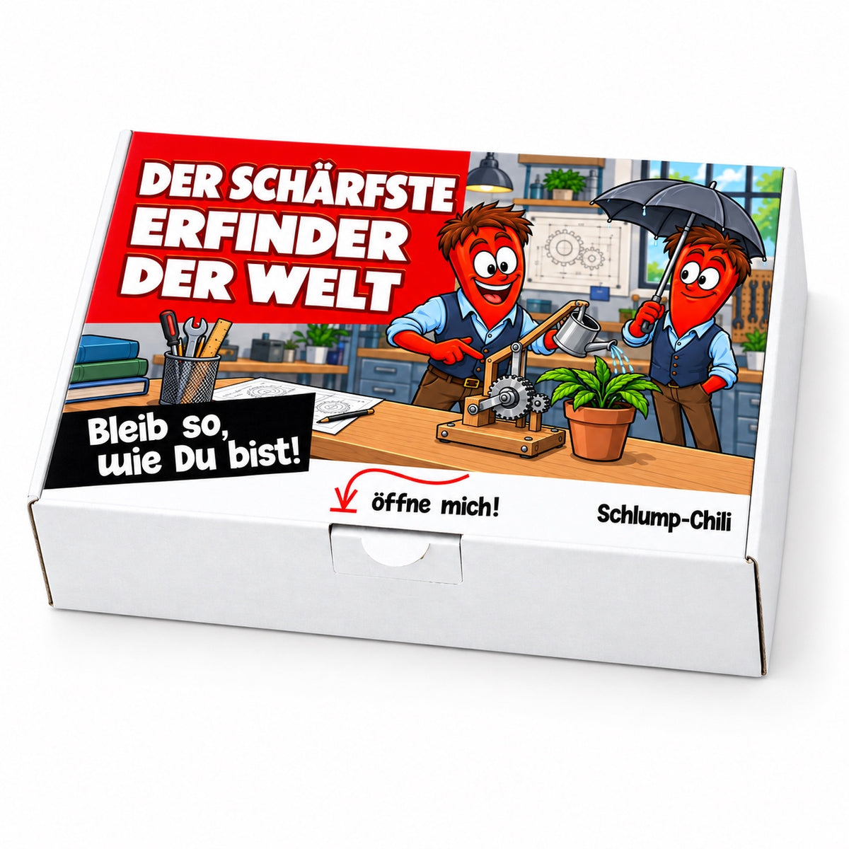 Der schärfste Erfinder der Welt – Geschenkbox Schrägansicht
