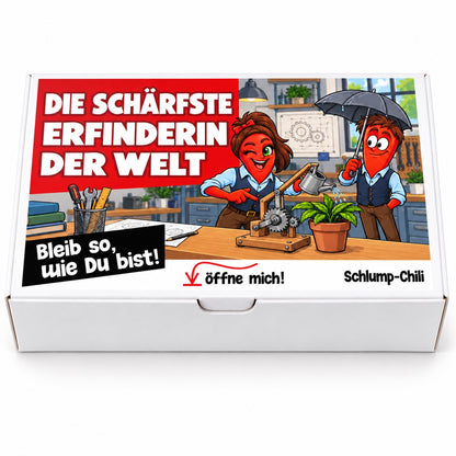 Die schärfste Erfinderin der Welt – Geschenkbox Vorderansicht