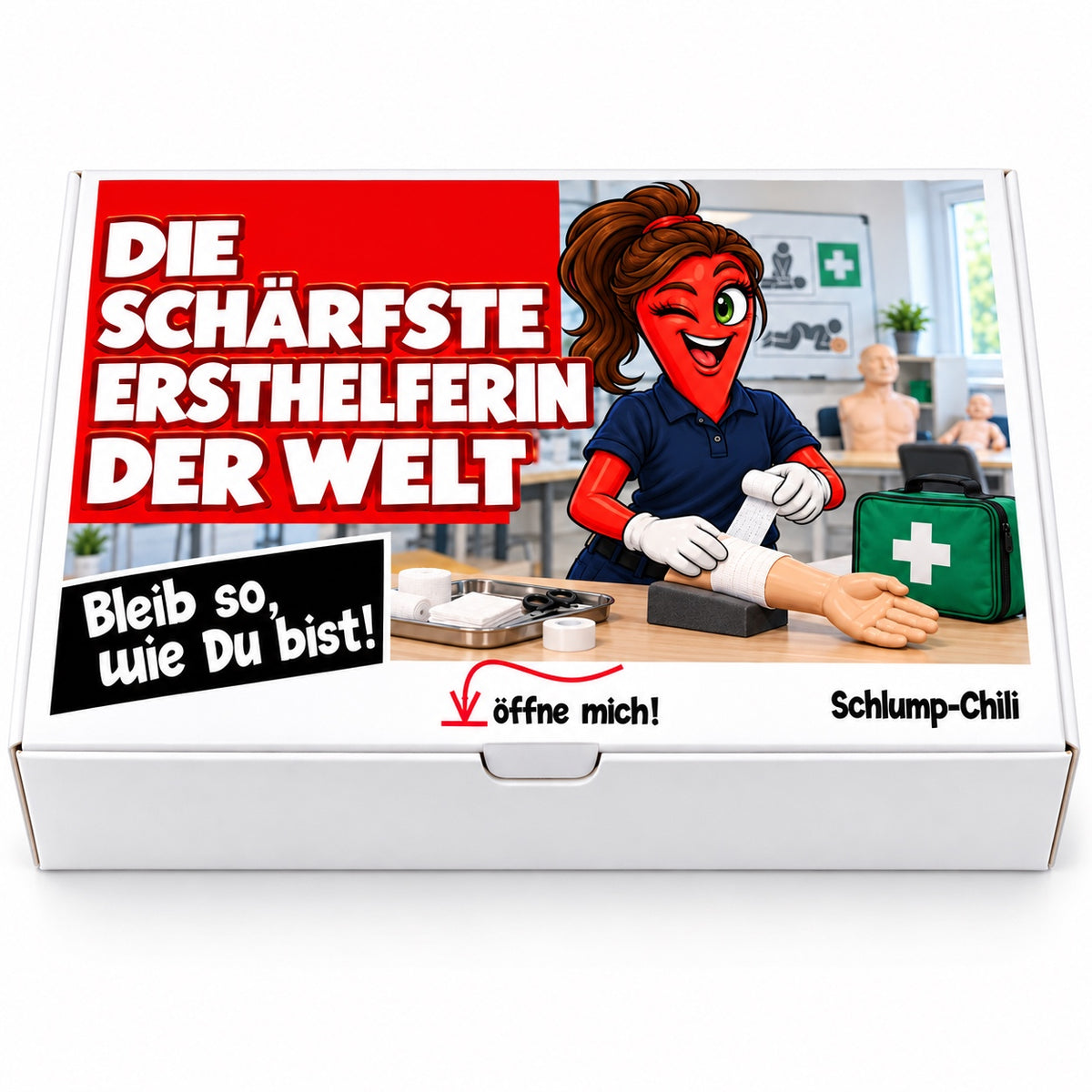 Die schärfste Ersthelferin der Welt – Geschenkbox Vorderansicht