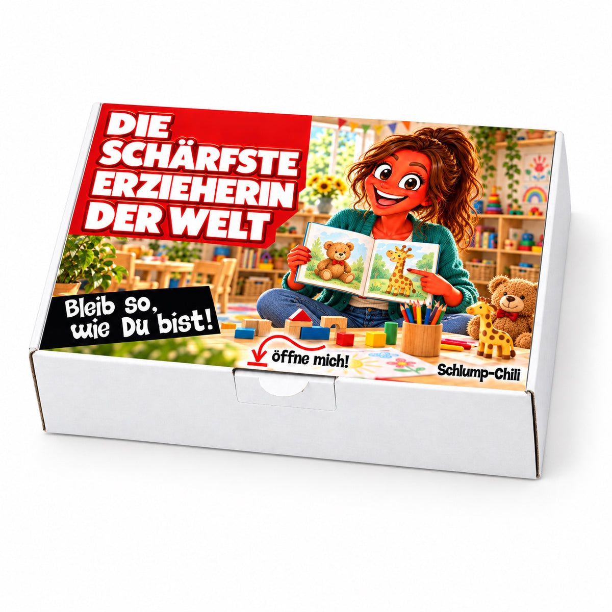 Die schärfste Erzieherin der Welt – weiße Geschenkbox, Schrägansicht
