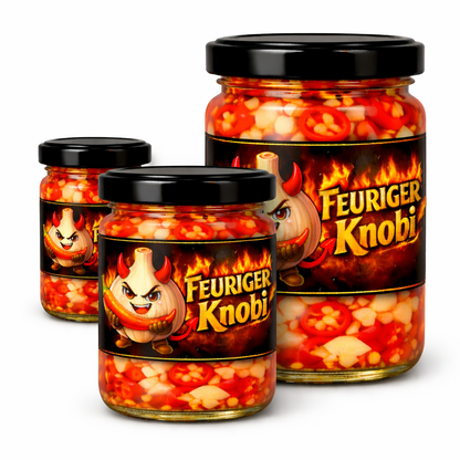 Feuriger Knobi - eingelegter Knoblauch mit Chili im Glas