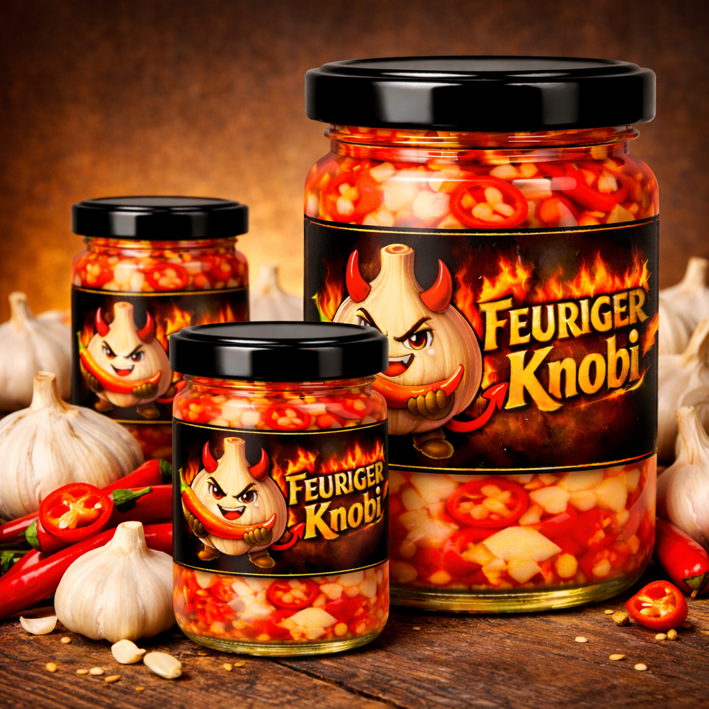 Feuriger Knobi - eingelegter Knoblauch mit Chili im Glas