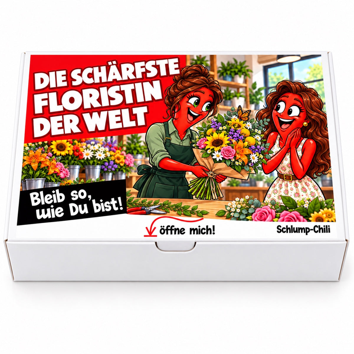 Die schärfste Floristin der Welt – Geschenkbox Vorderansicht