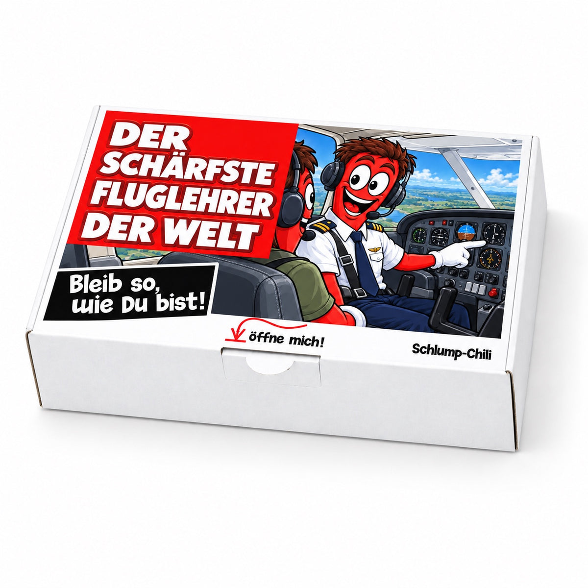 Der schärfste Fluglehrer der Welt – Geschenkbox Schrägansicht
