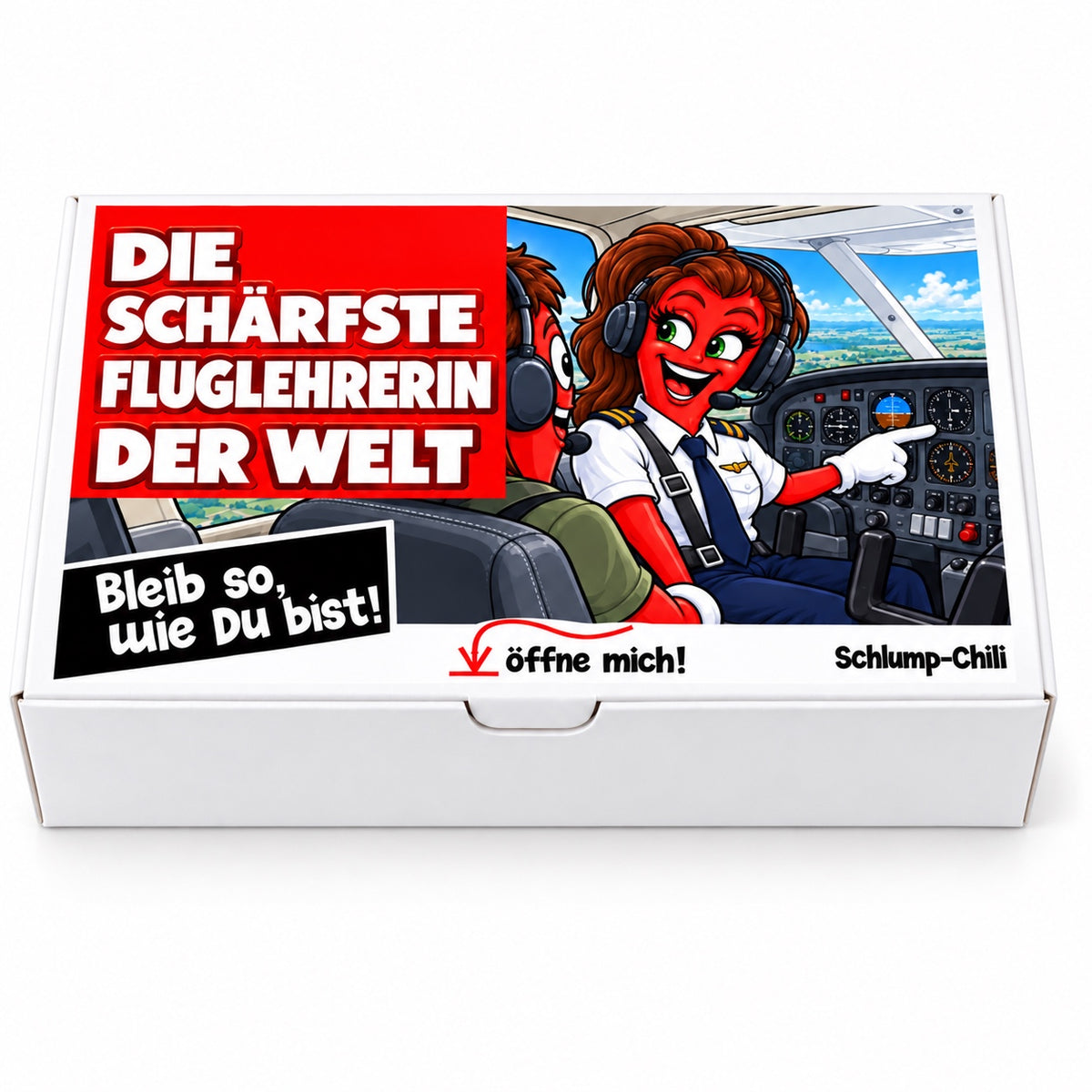 Die schärfste Fluglehrerin der Welt – Geschenkbox Vorderansicht