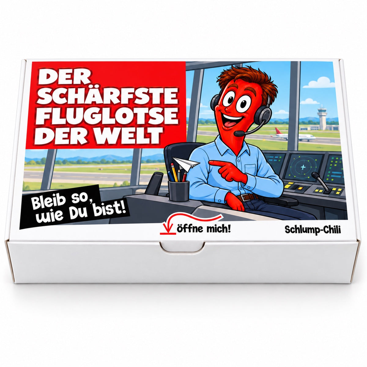 Der schärfste Fluglotse der Welt – Geschenkbox Vorderansicht