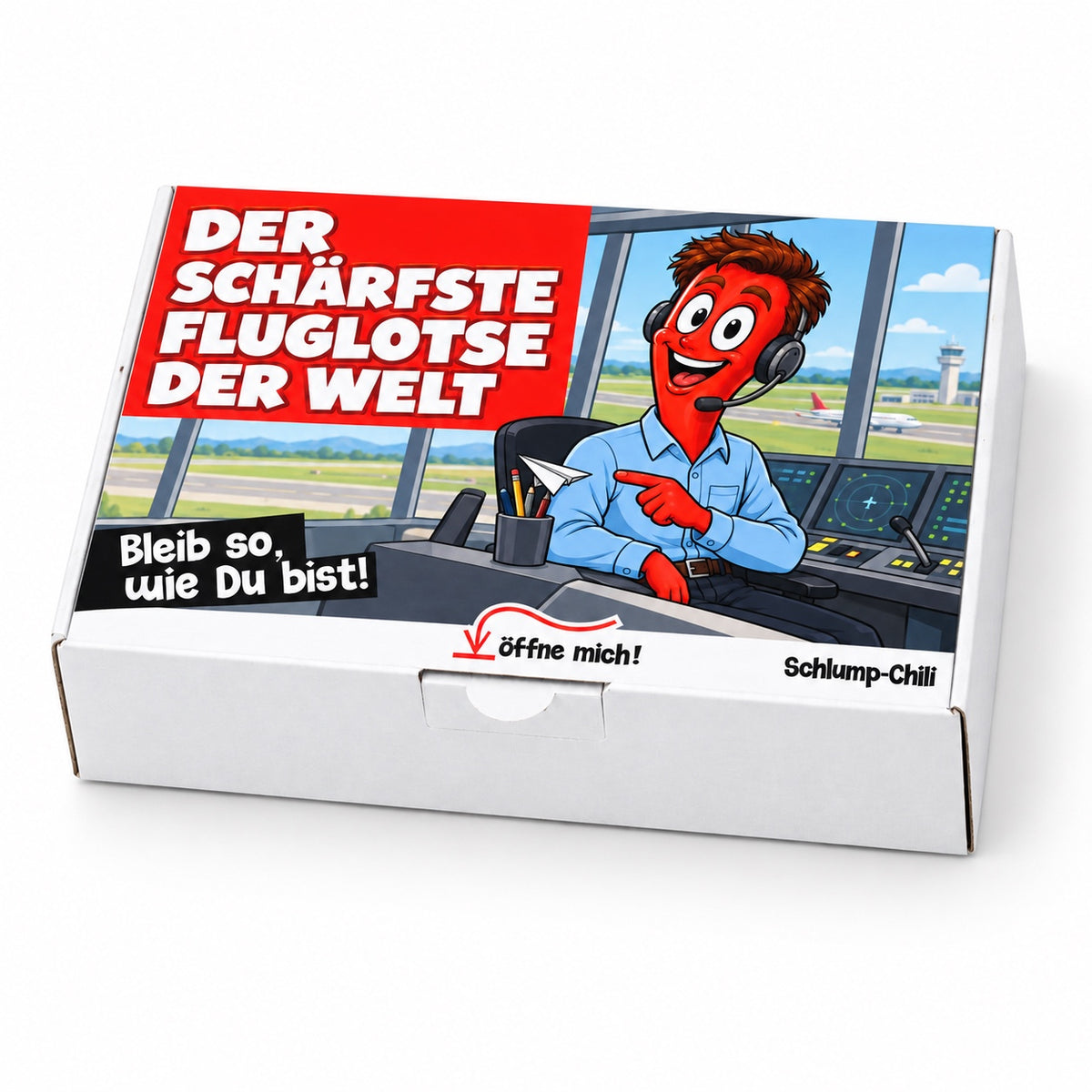 Der schärfste Fluglotse der Welt – Geschenkbox Schrägansicht