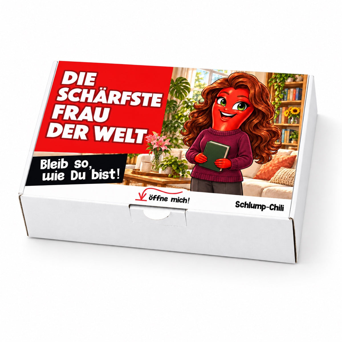 Die schärfste Frau der Welt – weiße Geschenkbox, Schrägansicht