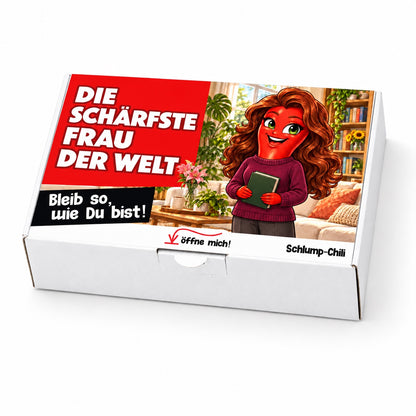 Die schärfste Frau der Welt – weiße Geschenkbox, Schrägansicht