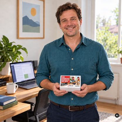 Der schärfste Freiberufler der Welt – Lifestylebild mit kleiner Geschenkbox (AI)