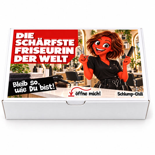 Die schärfste Friseurin der Welt – weiße Geschenkbox, Vorderansicht