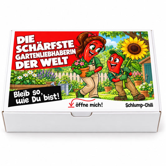 Die schärfste Gartenliebhaberin der Welt – weiße Geschenkbox, Vorderansicht