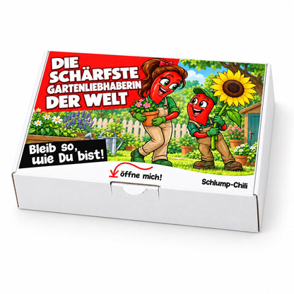 Die schärfste Gartenliebhaberin der Welt – weiße Geschenkbox, Schrägansicht