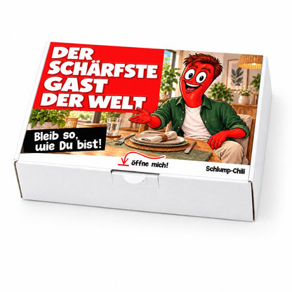 Der schärfste Gast der Welt – Geschenkbox Schrägansicht