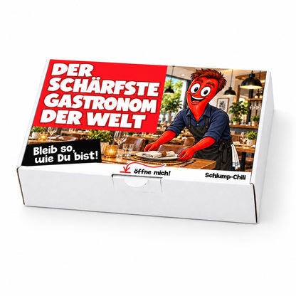 Der schärfste Gastronom der Welt – Geschenkbox Schrägansicht