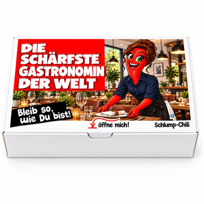 Die schärfste Gastronomin der Welt – Geschenkbox Vorderansicht