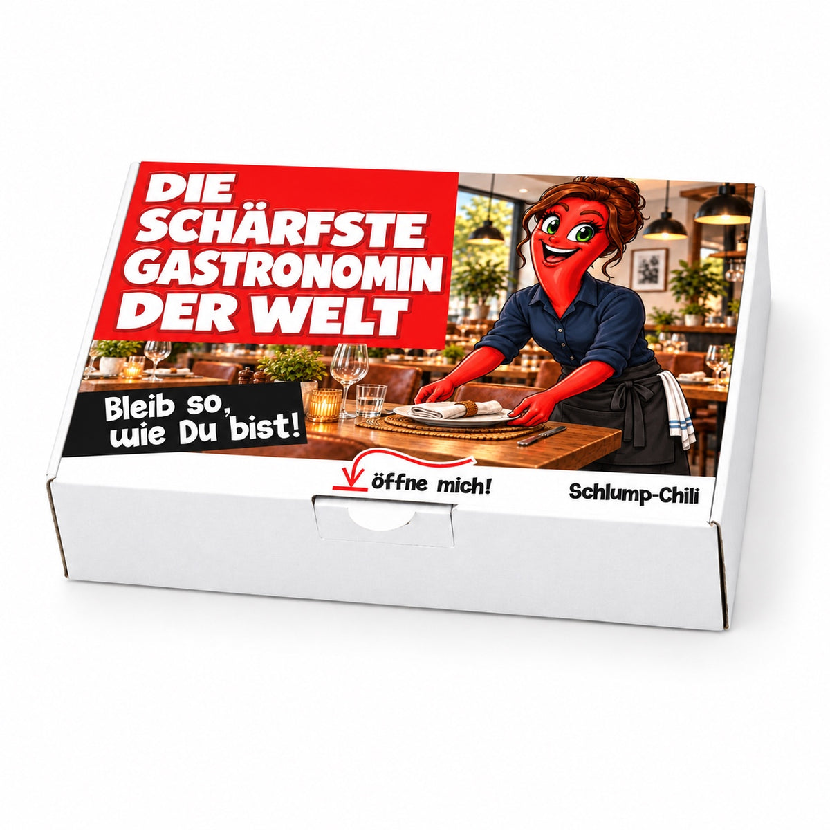 Die schärfste Gastronomin der Welt – Geschenkbox Schrägansicht