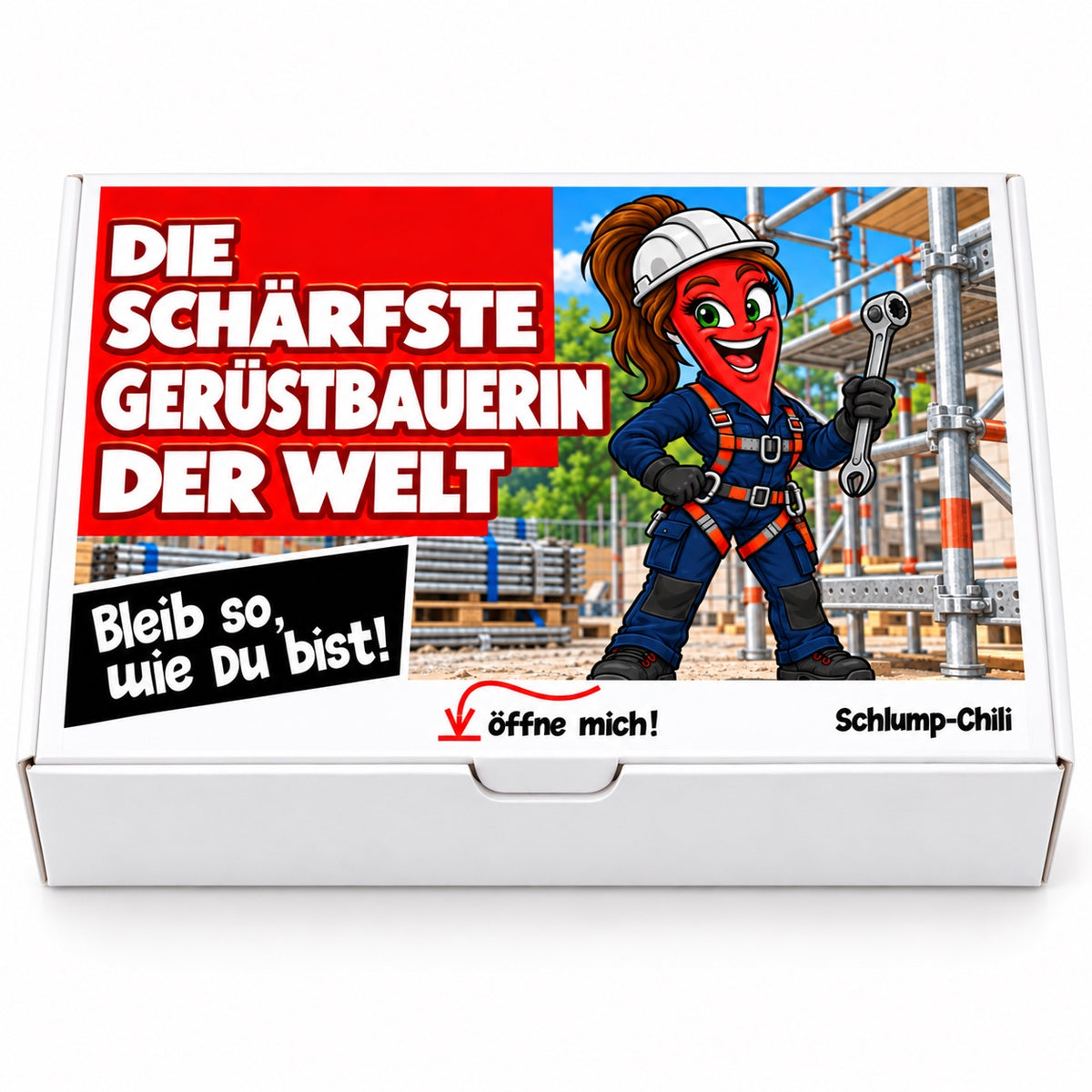 Die schärfste Gerüstbauerin der Welt – Geschenkbox Vorderansicht