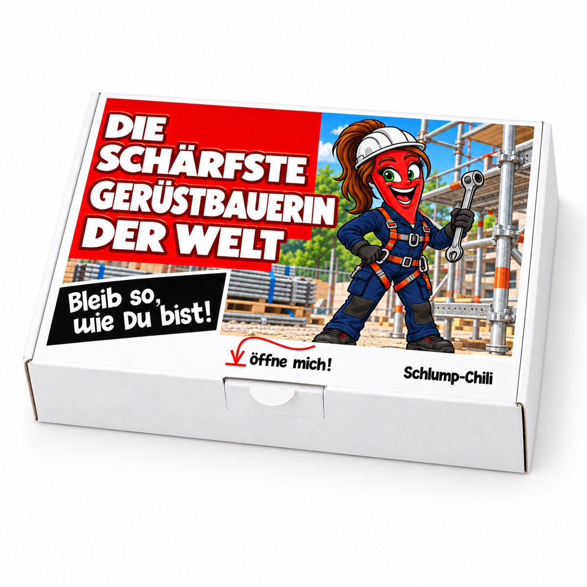 Die schärfste Gerüstbauerin der Welt – Geschenkbox Schrägansicht
