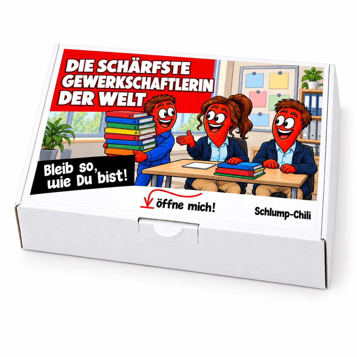 Die schärfste Gewerkschaftlerin der Welt – Geschenkbox Schrägansicht