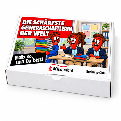 Die schärfste Gewerkschaftlerin der Welt – Geschenkbox Schrägansicht