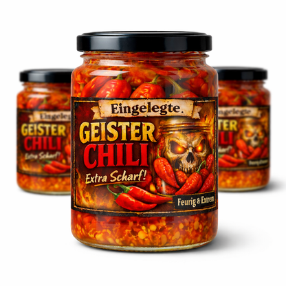 Geister Chili - Ghost Chils eingelegt (sehr scharfe Bhut Jolokia)