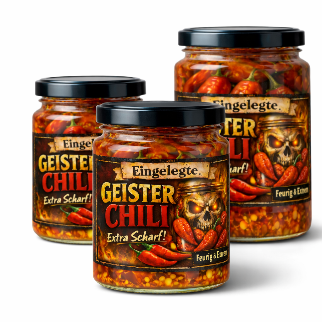 Geister Chili - Ghost Chils eingelegt (sehr scharfe Bhut Jolokia)