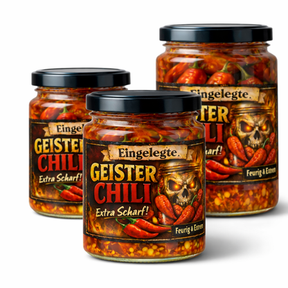 Geister Chili - Ghost Chils eingelegt (sehr scharfe Bhut Jolokia)