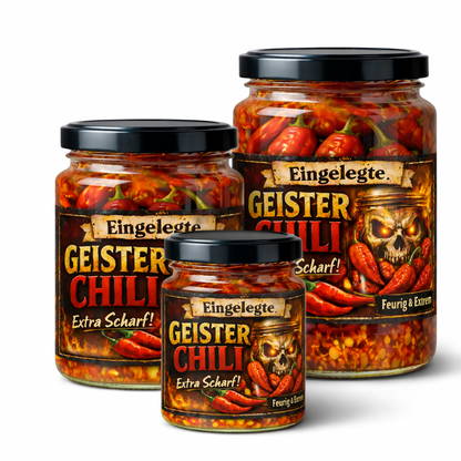 Geister Chili - Ghost Chils eingelegt (sehr scharfe Bhut Jolokia)