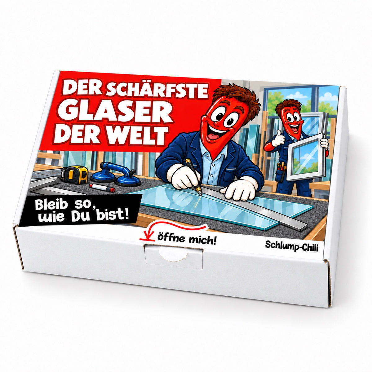 Der schärfste Glaser der Welt – Geschenkbox Schrägansicht