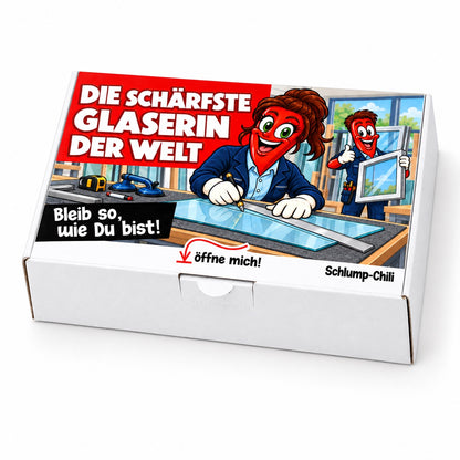 Die schärfste Glaserin der Welt – Geschenkbox Schrägansicht