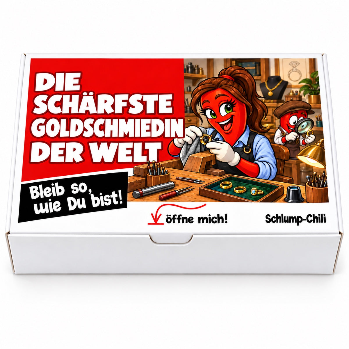 Die schärfste Goldschmiedin der Welt – Geschenkschachtel frontal