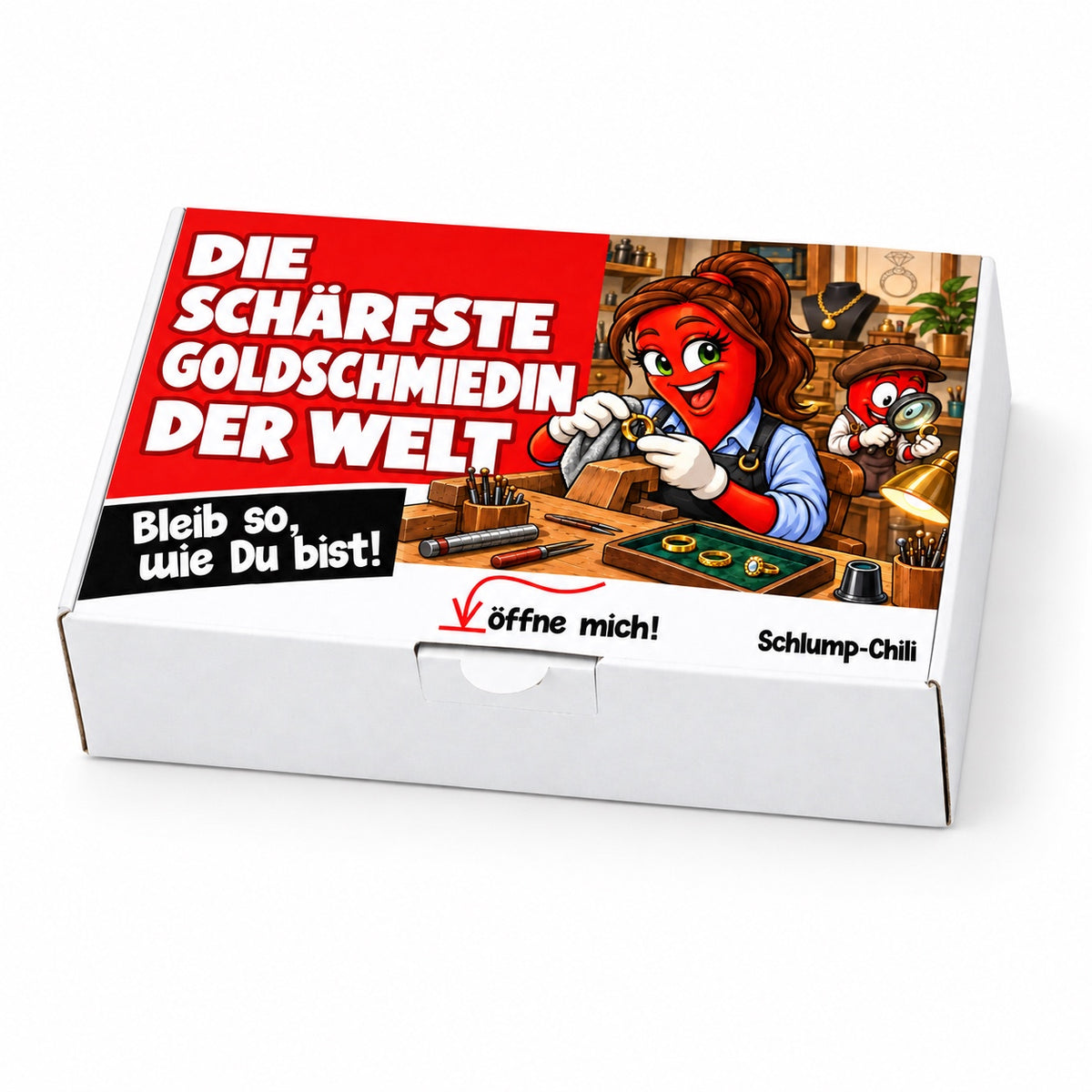 Die schärfste Goldschmiedin der Welt – Geschenkschachtel schräg