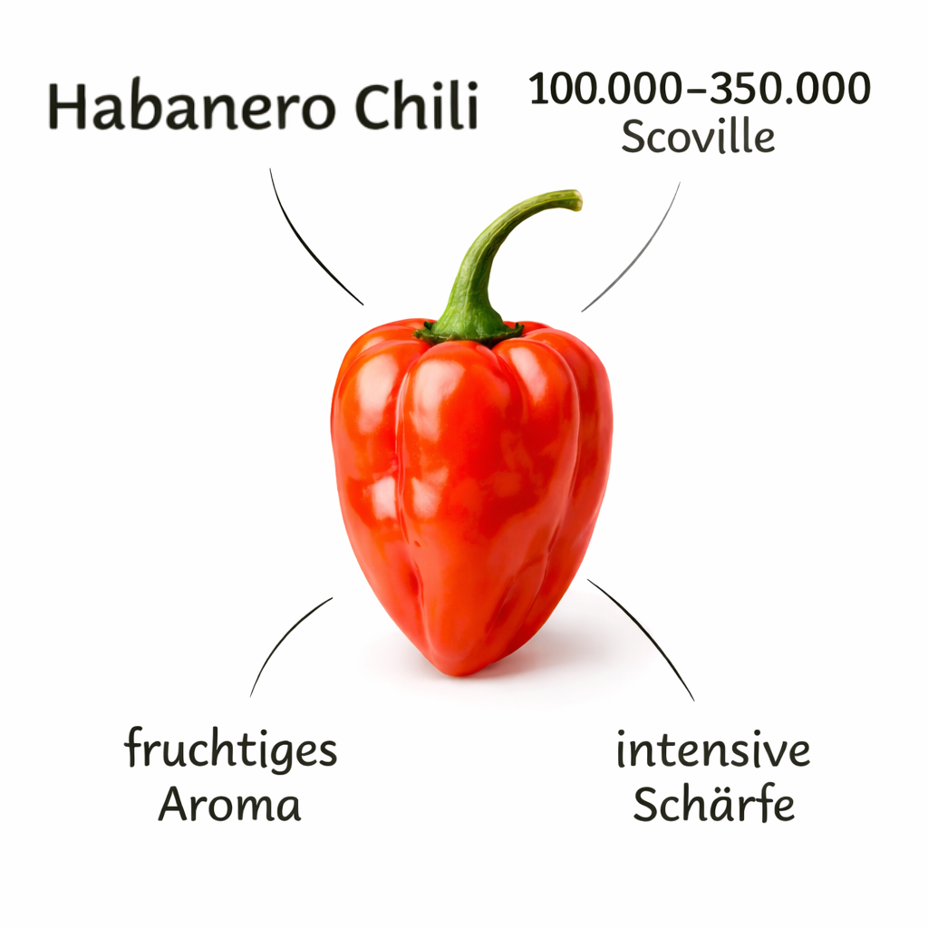 Frische Habanero Chilis (sehr scharf, gelb rot)