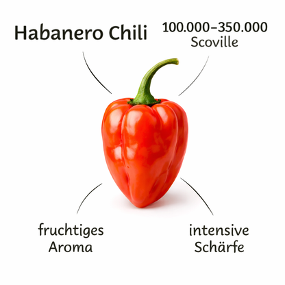 Frische Habanero Chilis (sehr scharf, gelb rot)