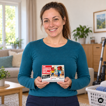 Die schärfste Haushaltshilfe der Welt – Lifestylebild mit kleiner Geschenkbox (AI)
