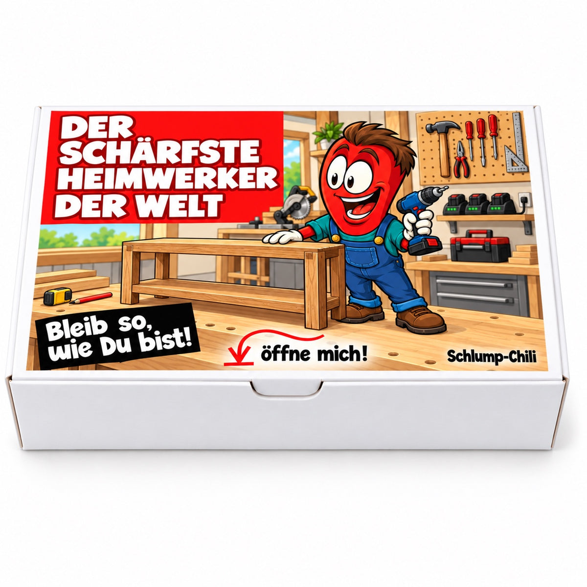Der schärfste Heimwerker der Welt – Frontansicht der Chili-Geschenkbox